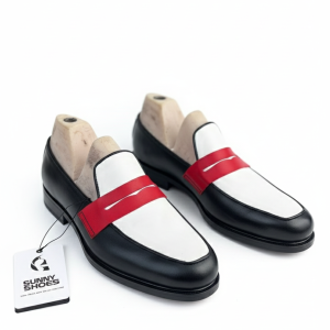 Men’s Classic Loafer Shoe – Black, White & Red