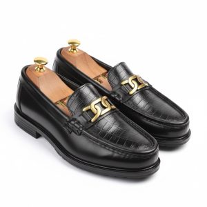 Crocodile-Embossed Leather Moccasin