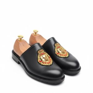 Men’s Leather "Regal Crest" Embroidered Mules