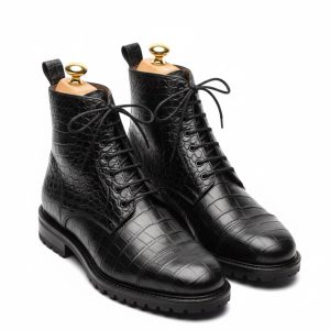 Handcrafted Croc-Embossed Commando Boots