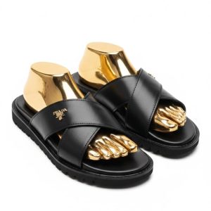 Cross-Strap Leather Slide