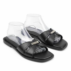 Buckle-Accent Leather Slide