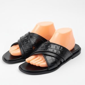 Croc-Textured Cross-Strap Slide