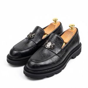 Noir Baroque Embossed Crest Loafers