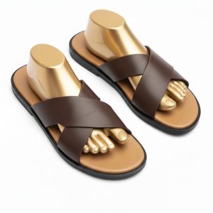 Cross-Strap Leather Slide