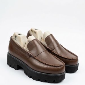 Brown Chunky Sole Penny Loafers