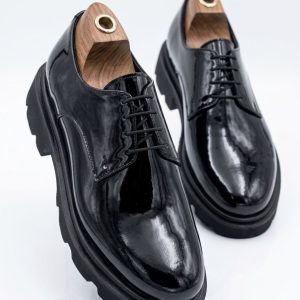 Black Patent Chunky Derby Shoe