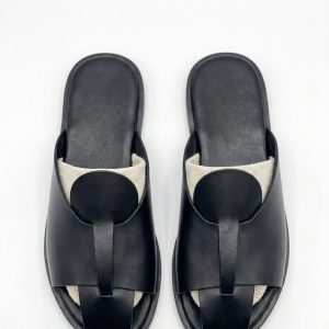 Black Sculptural Leather Slide