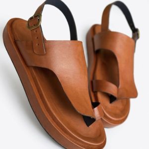 Architectural Leather Slingback Sandal