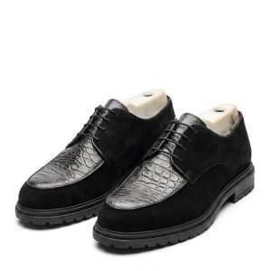 Suede and Croc-Effect Derby Shoe