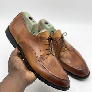 Tan Apron-Toe Derby Shoe