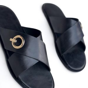 Criss-Cross Leather Slide