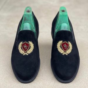 Suede Embroidered Crest Loafer