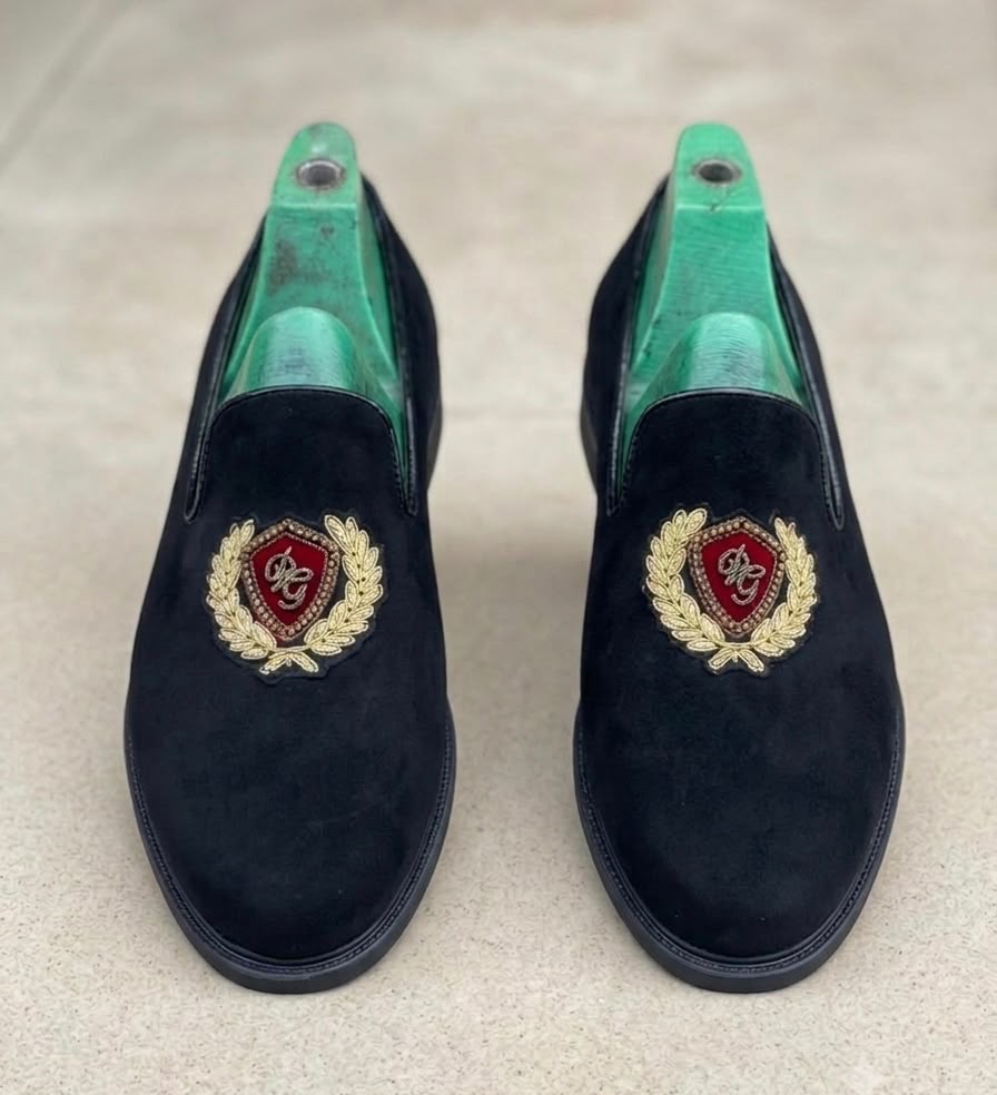 Suede Embroidered Crest Loafer