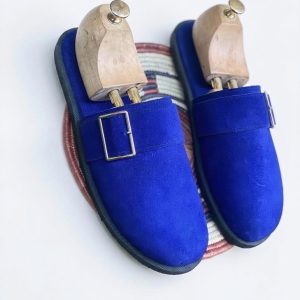 Royal Blue Suede Buckle Mule