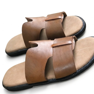 Tan Leather Cut-Out Slide