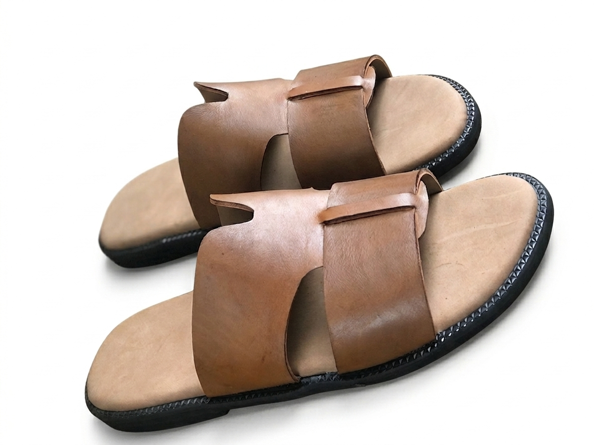 Tan Leather Cut-Out Slide