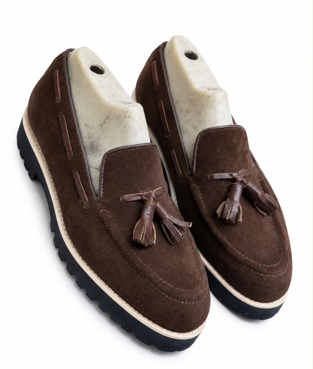 Suede Tassel Lug-Sole Loafers