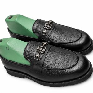 Black Textured Buckle Lug-Sole Loafer