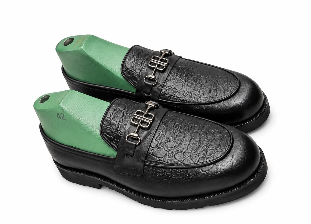 Black Textured Buckle Lug-Sole Loafer