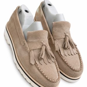 Beige Suede Fringe Tassel Loafers