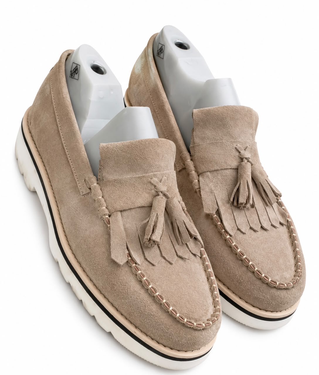 Beige Suede Fringe Tassel Loafers