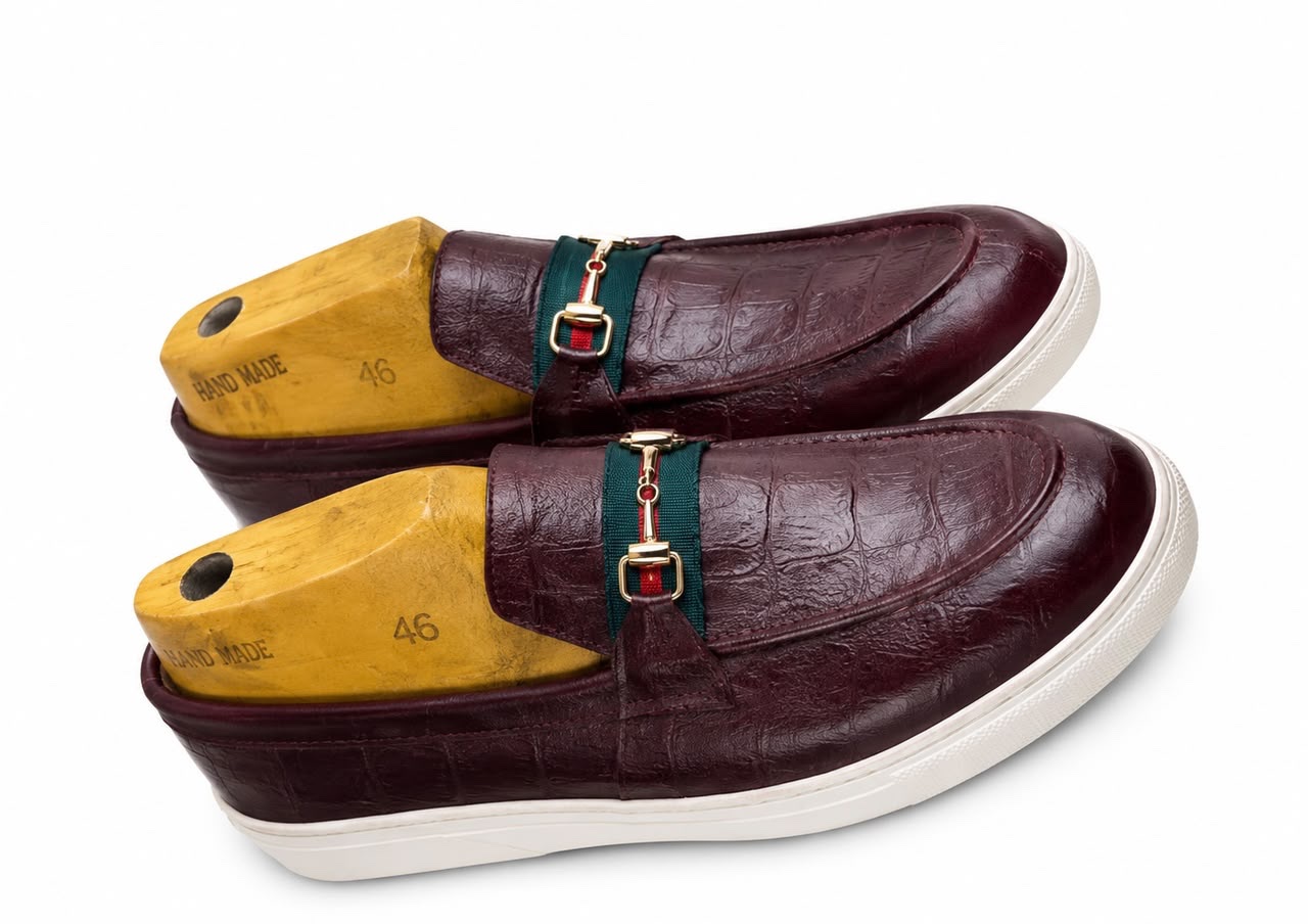 Croc-Embossed Horsebit Sneaker Loafer